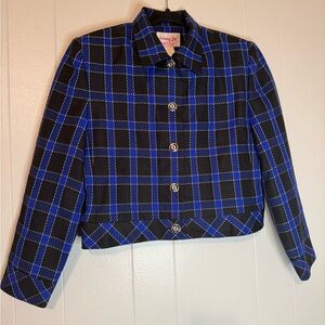 Vintage Henry Lee Petites black and blue plaid blazer.  Beautiful!EUC SIZE 8P